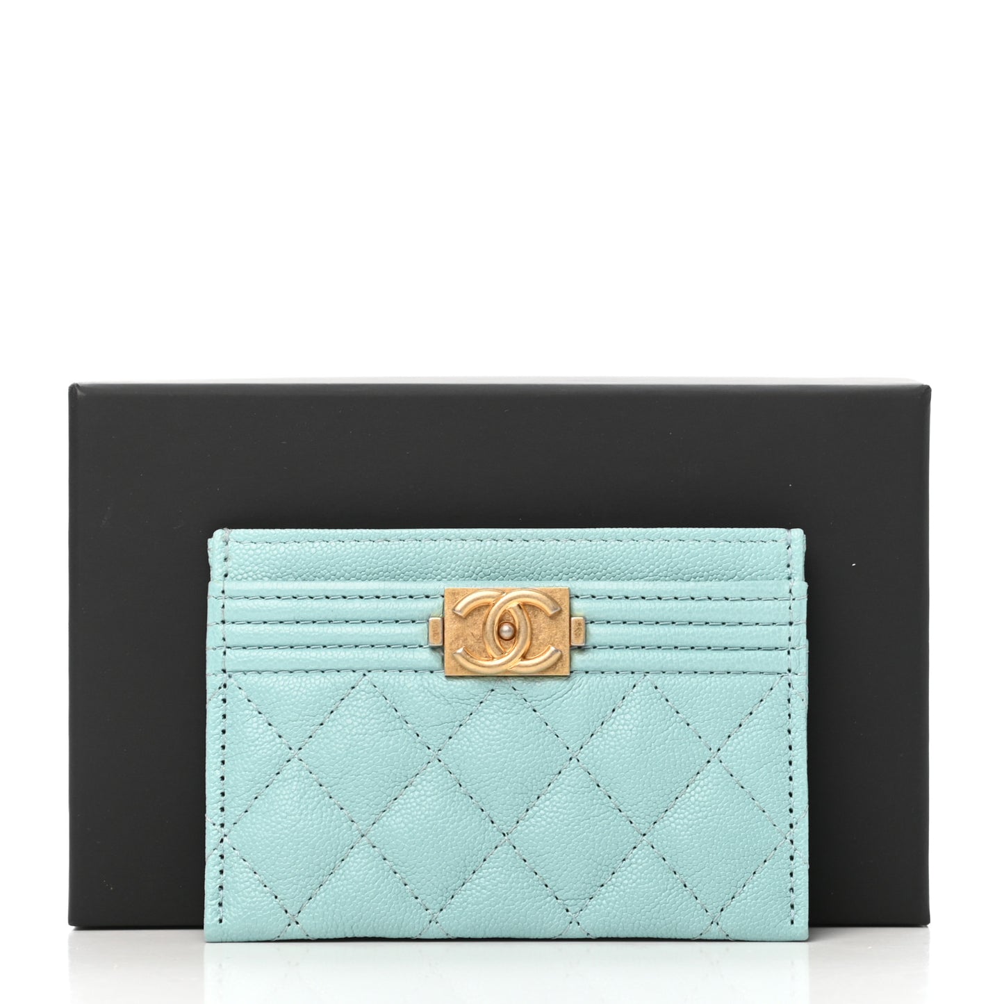 Caviar Quilted Boy Card Holder Light Blue