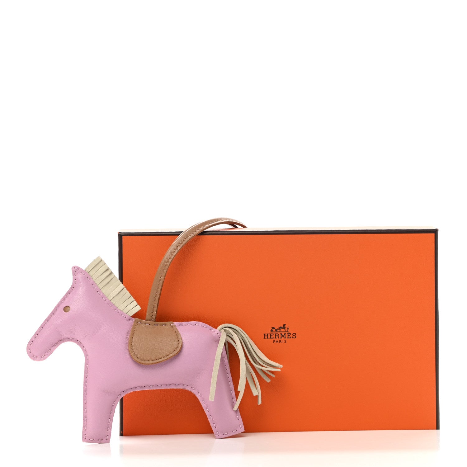 Hermes Milo Lambskin Grigri Rodeo Horse Bag Charm MM Mauve Sylvestre Craie Chai 5 of 5