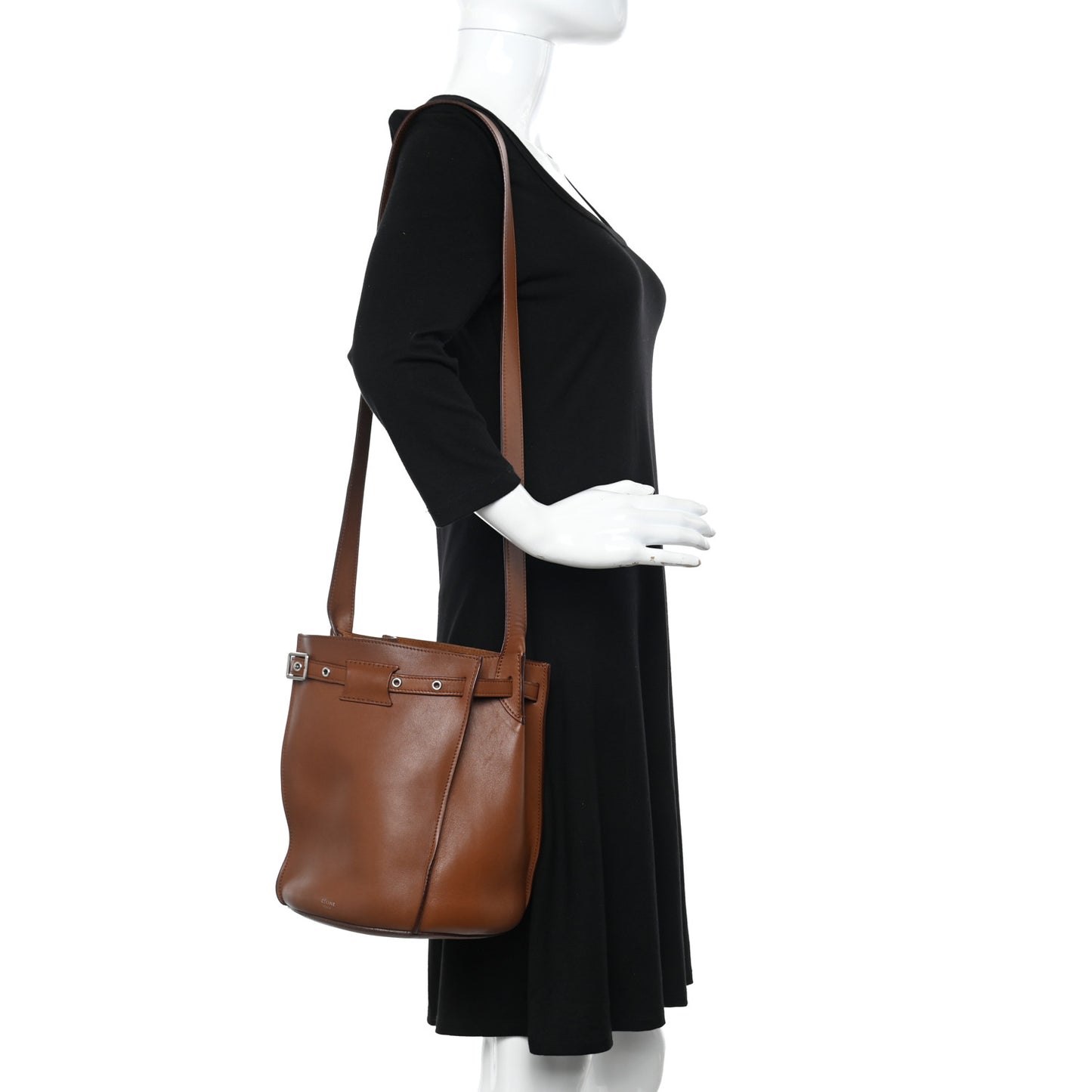 Smooth Calfskin Long Strap Big Bucket Bag Tan