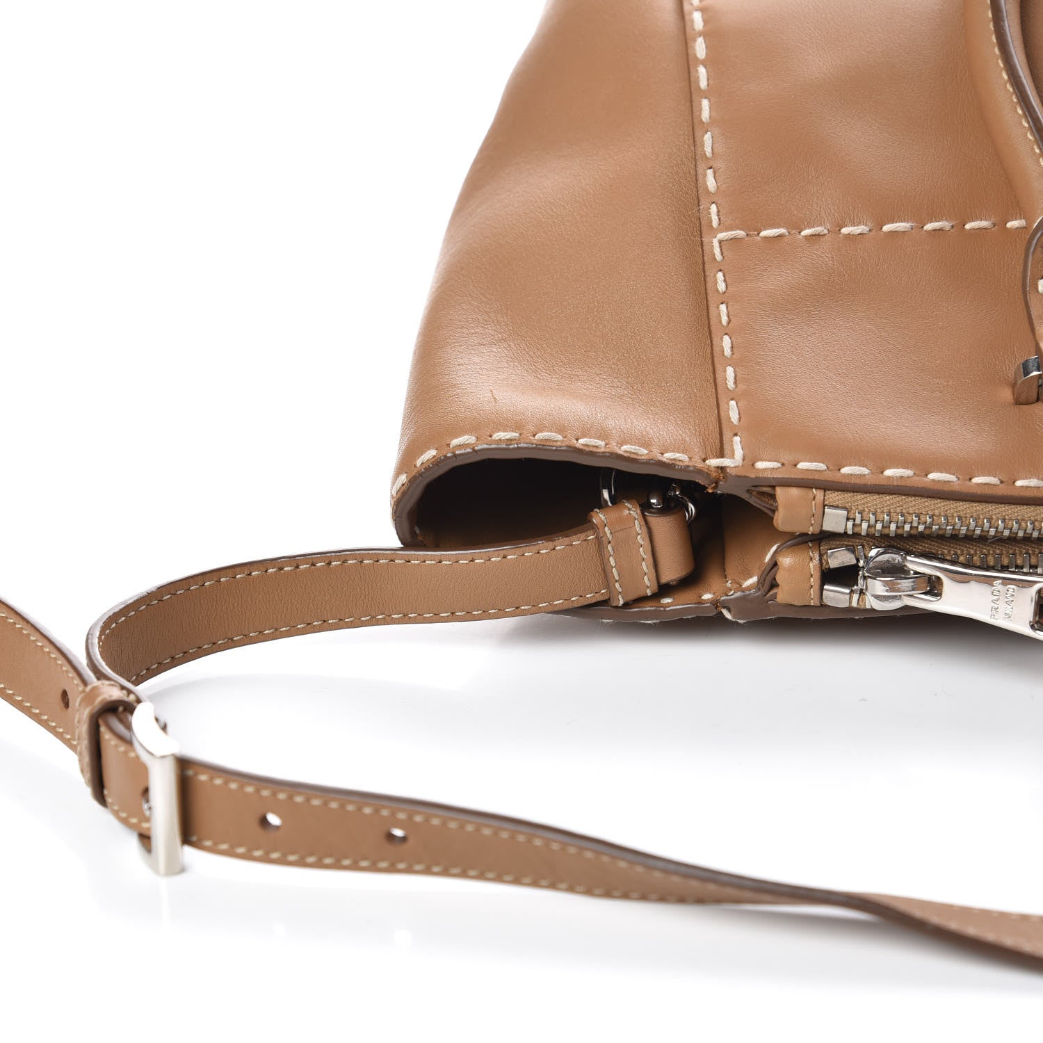 Prada City Calf Small Hand Stitched Galleria Double Zip Tote Caramel 11 of 15