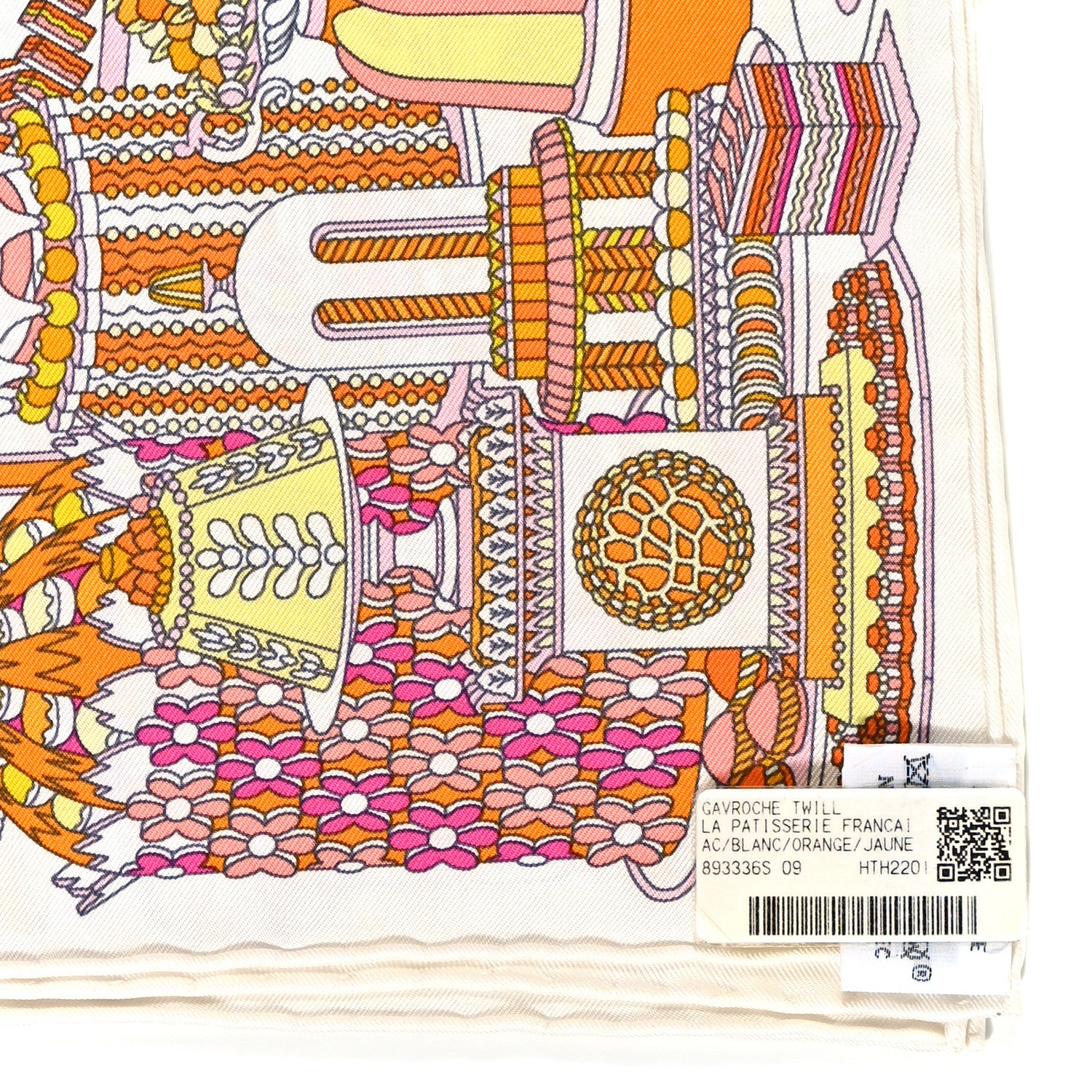 Hermes Silk La Patisserie Francaise Scarf 45 White Orange Jaune 3 of 5