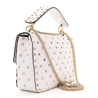 Valentino Garavani Lambskin VLTN Print Medium Rockstud Spike Shoulder Bag Optic White Black 3 of 9