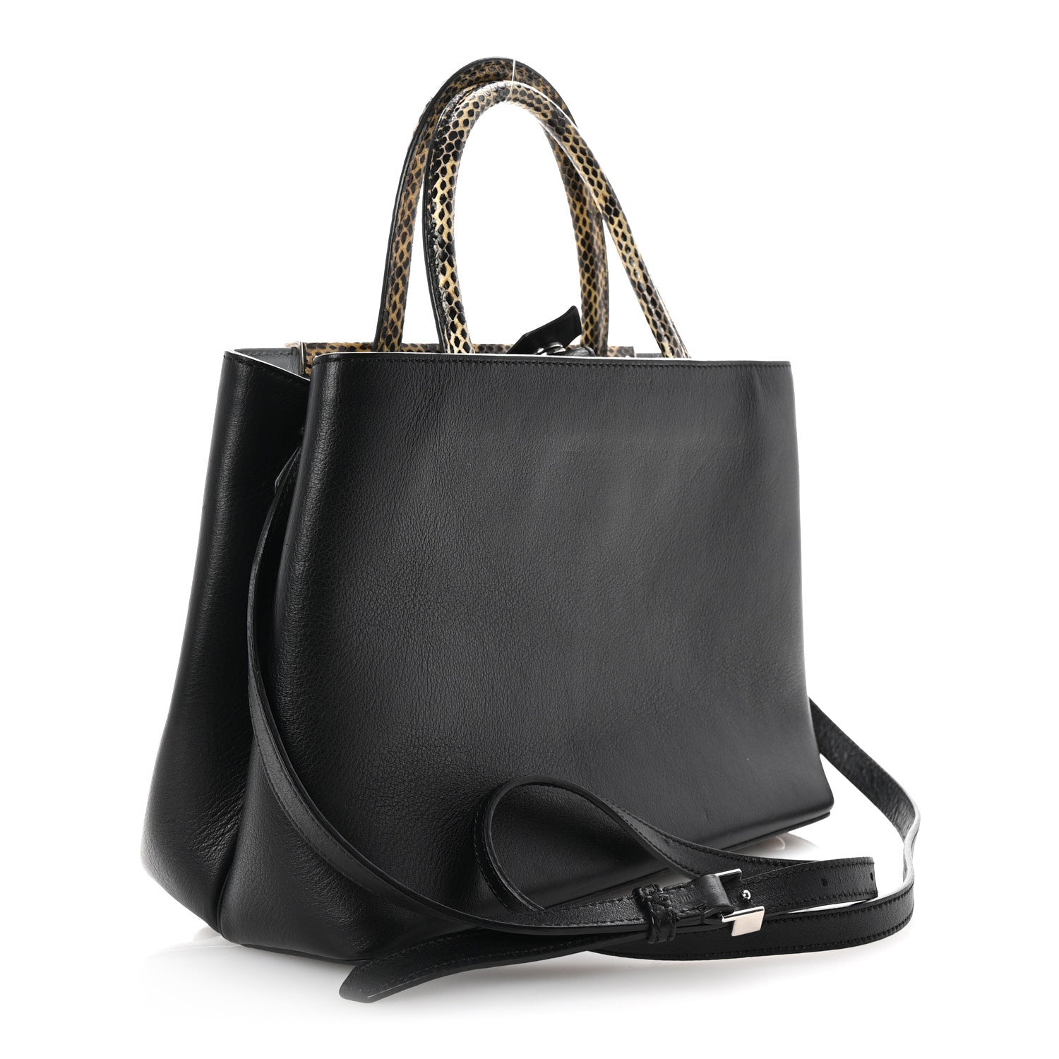 Fendi Vitello Dolce Elaphe Petite 2Jours Tote Black Polvere 3 of 9