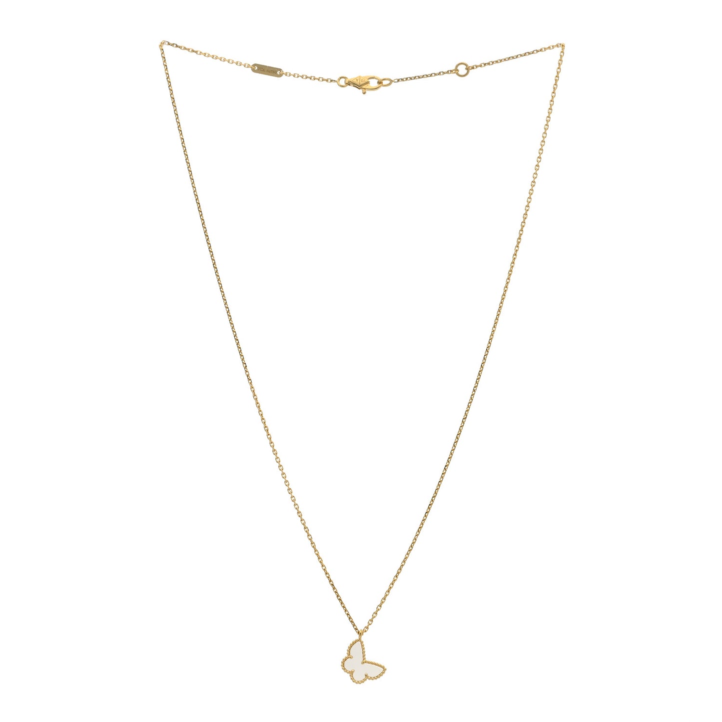 18K Yellow Gold Mother of Pearl Sweet Alhambra Butterfly Pendant Necklace