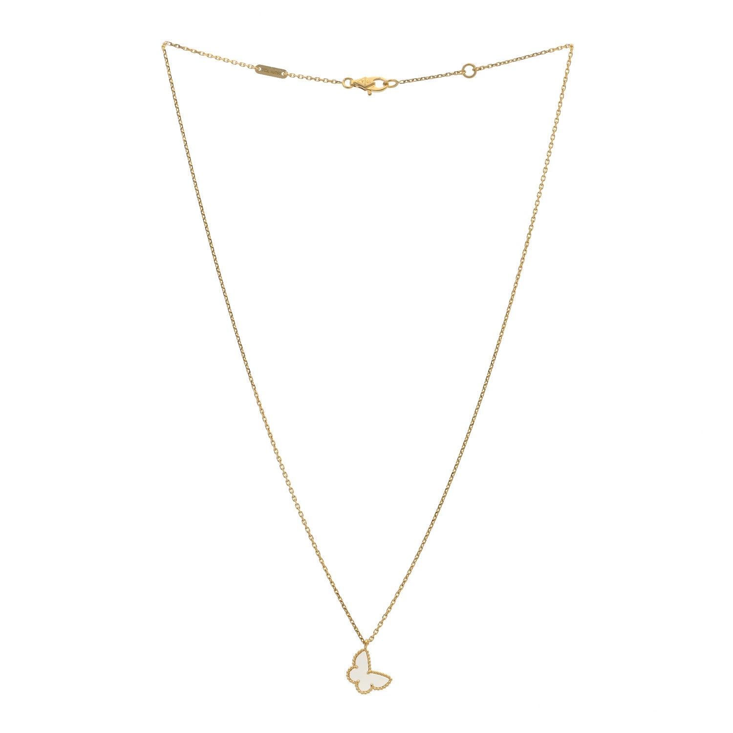 Van Cleef & Arpels 18K Yellow Gold Mother of Pearl Sweet Alhambra Butterfly Pendant Necklace 3 of 5