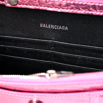 Balenciaga Metallic Shiny Calfskin Crocodile Embossed Hourglass Chain Bag Pink 10 of 13