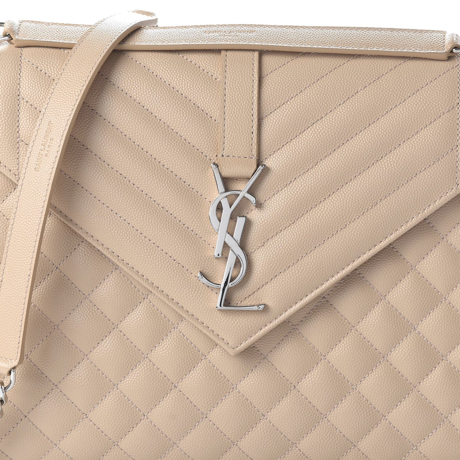 Saint Laurent Grain De Poudre Mixed Matelasse Large Triquilt Monogram Satchel Nude Powder 9 of 9