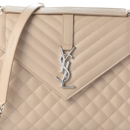 Saint Laurent Grain De Poudre Mixed Matelasse Large Triquilt Monogram Satchel Nude Powder 9 of 9