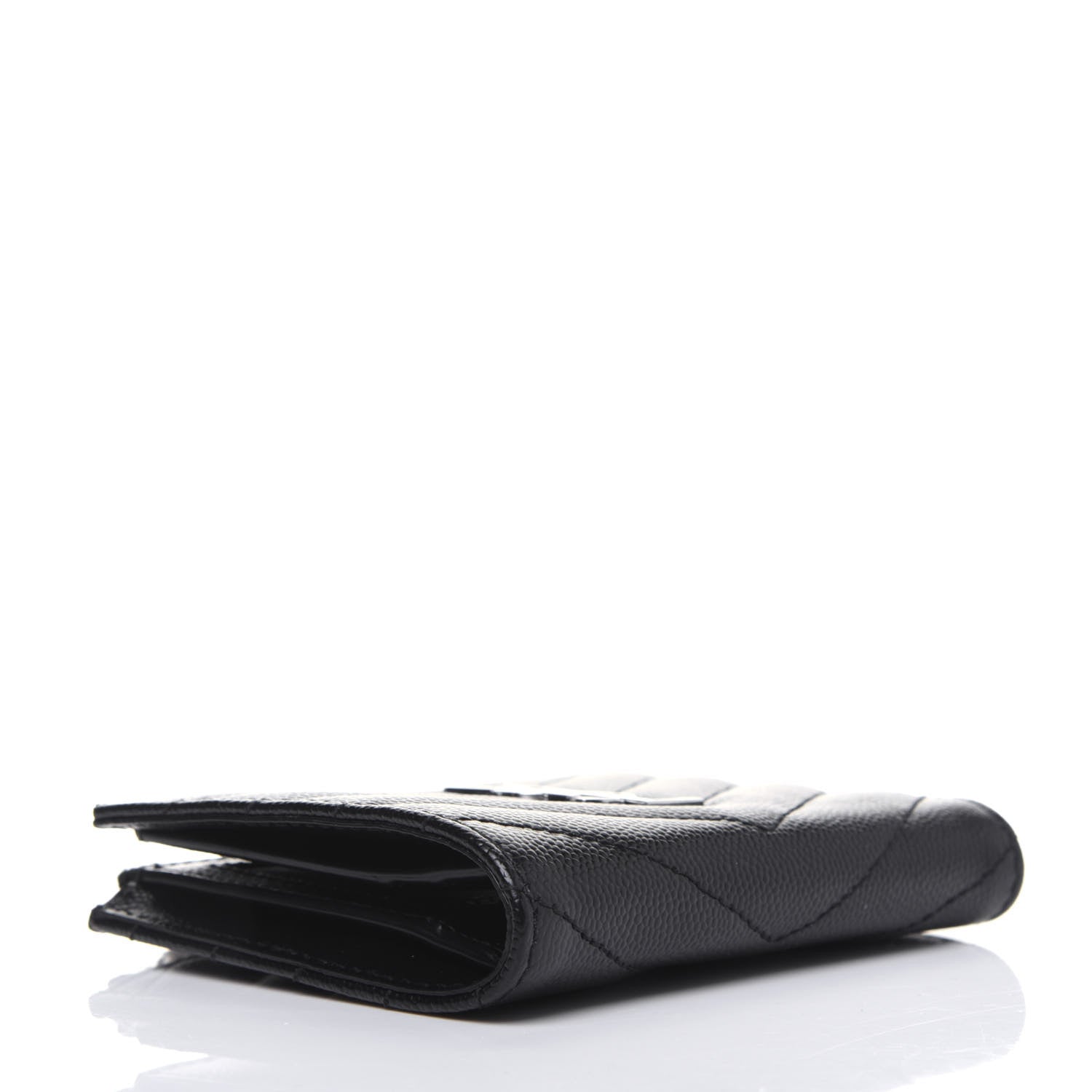 Saint Laurent Grain De Poudre Matelasse Chevron Monogram Zipped Card Case Black 4 of 12