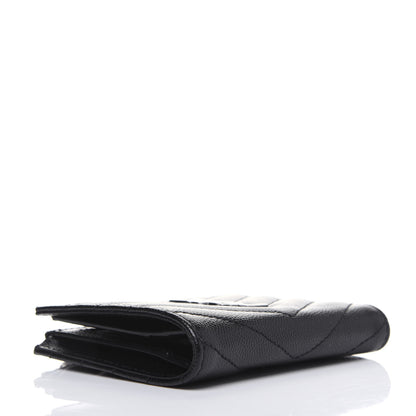 Saint Laurent Grain De Poudre Matelasse Chevron Monogram Zipped Card Case Black 4 of 12