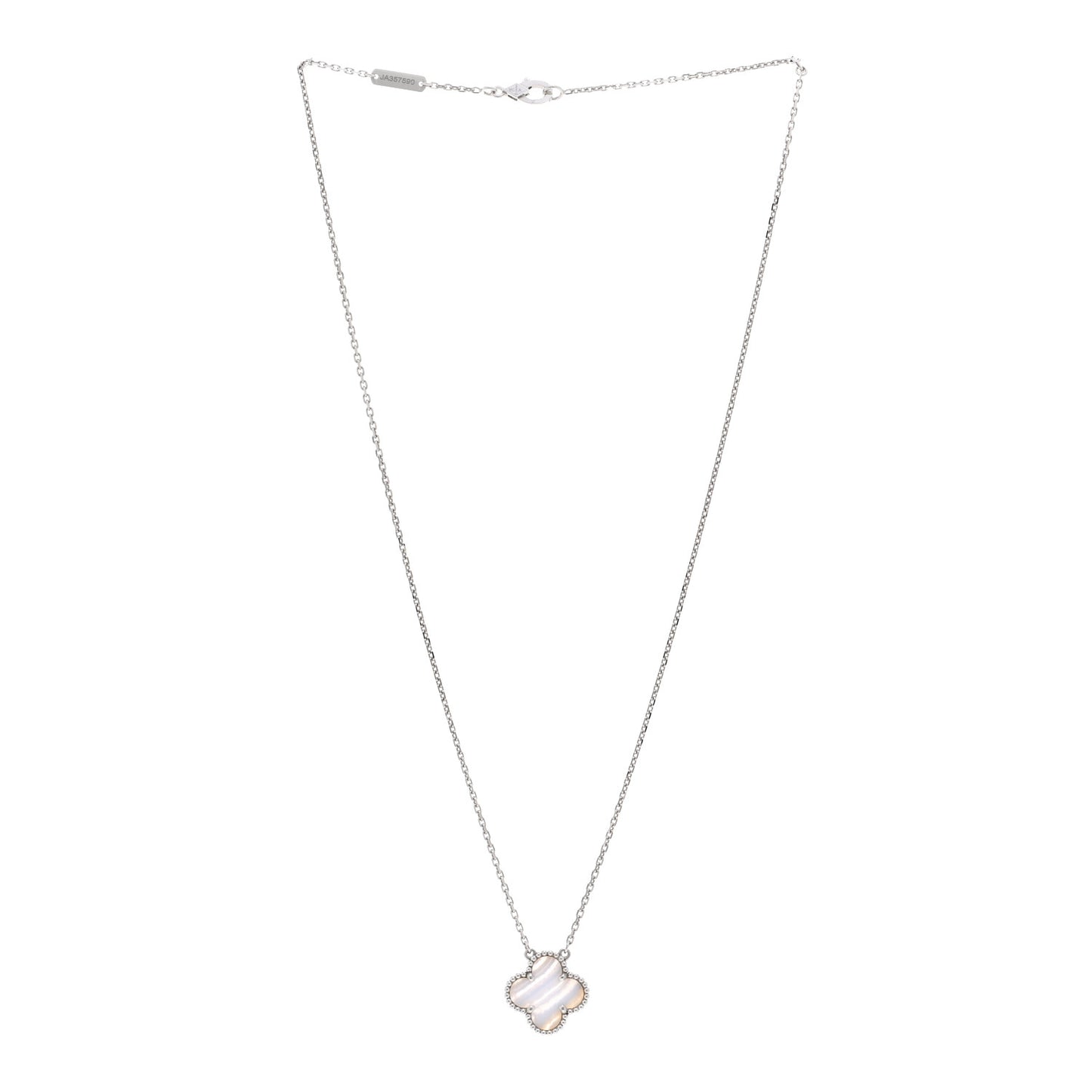 18K White Gold Chalcedony Vintage Alhambra Pendant Necklace