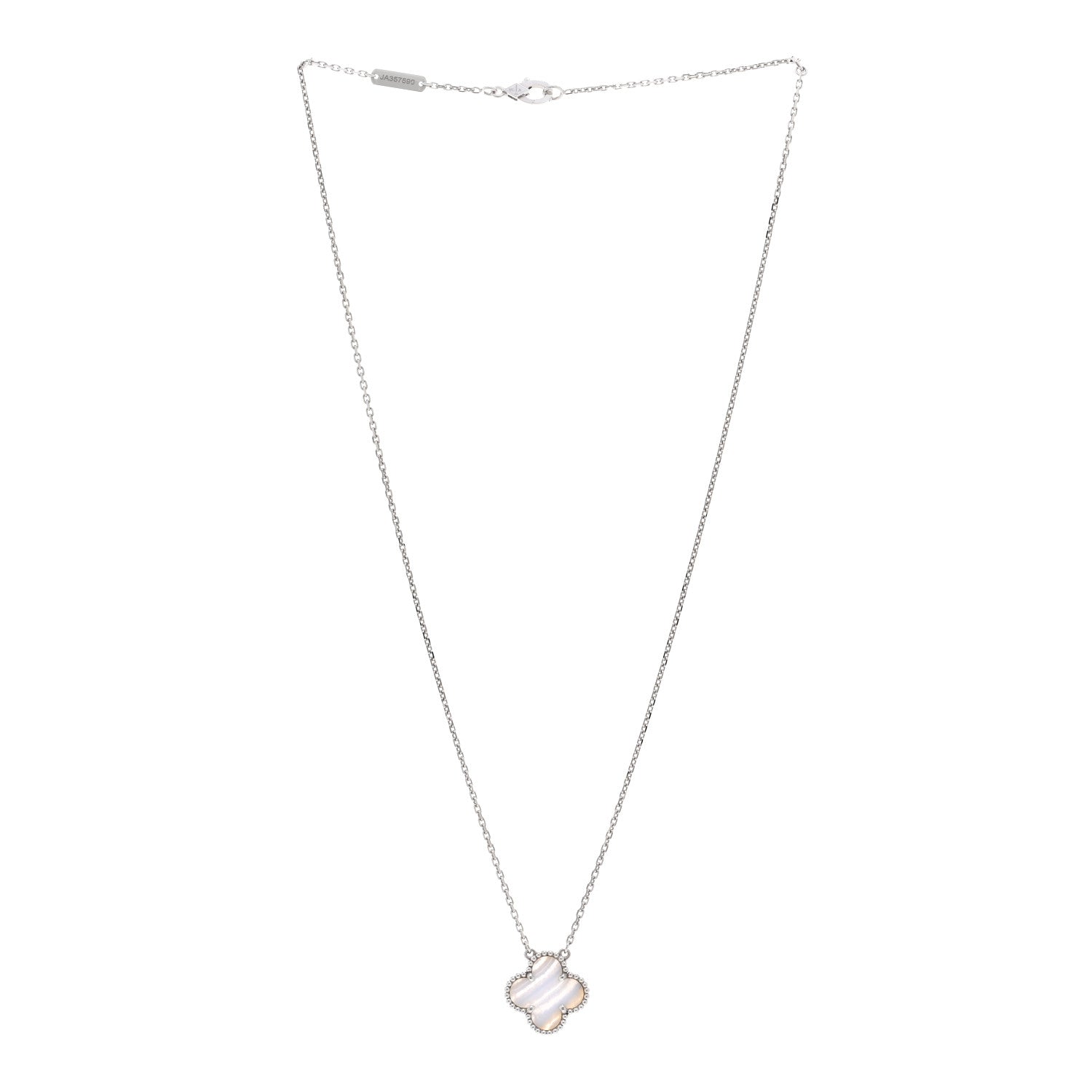 Van Cleef & Arpels 18K White Gold Chalcedony Vintage Alhambra Pendant Necklace 3 of 5