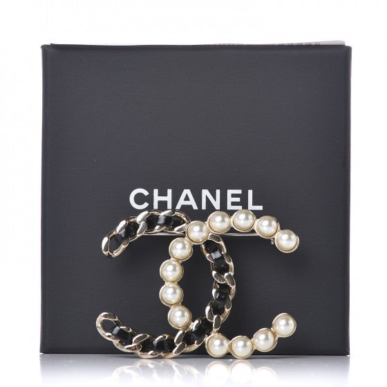 Chanel Lambskin Pearl CC Chain Brooch Black Gold 5 of 5