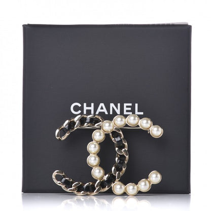 Chanel Lambskin Pearl CC Chain Brooch Black Gold 5 of 5
