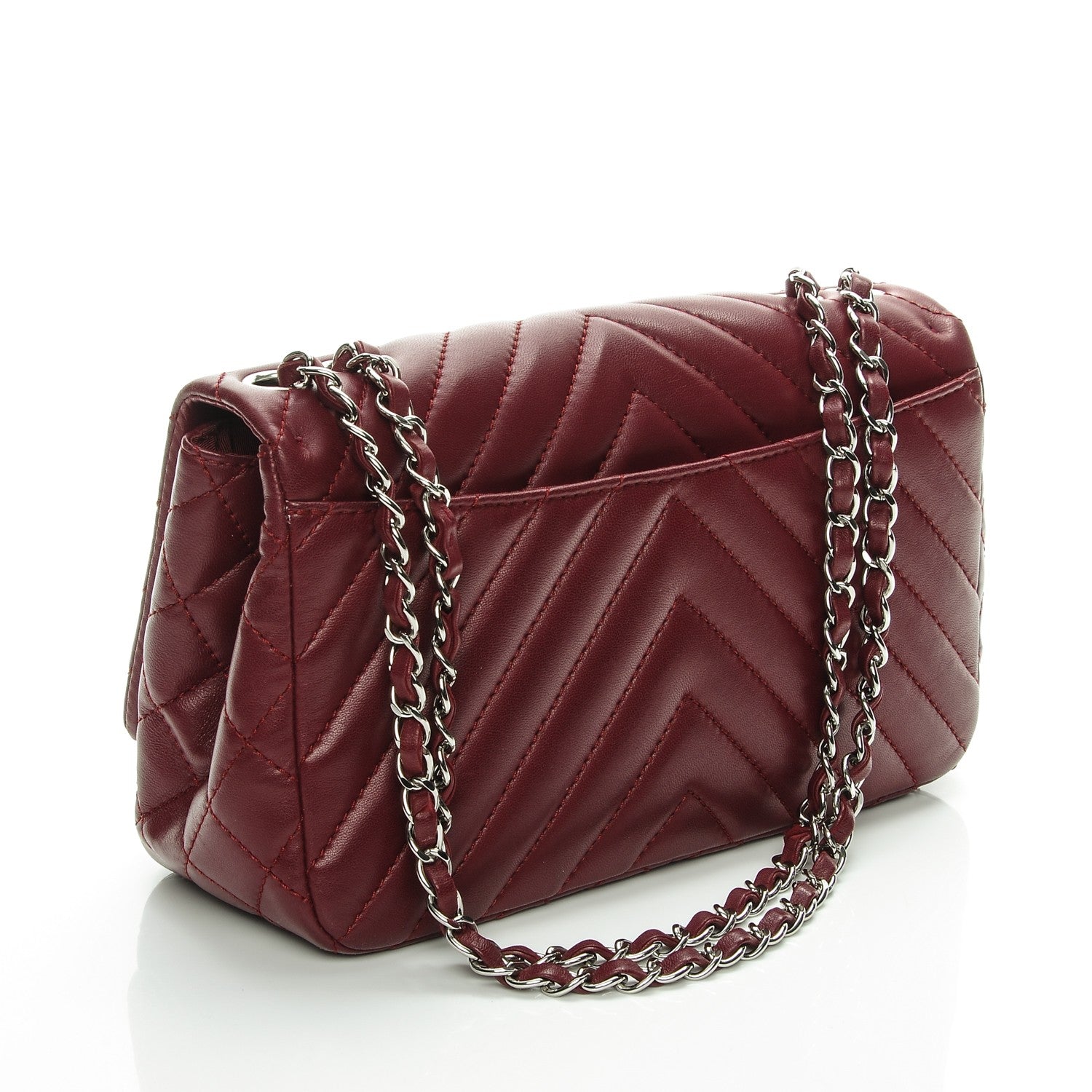 Chanel Lambskin Surpique Chevron Medium Single Flap Dark Red 3 of 9