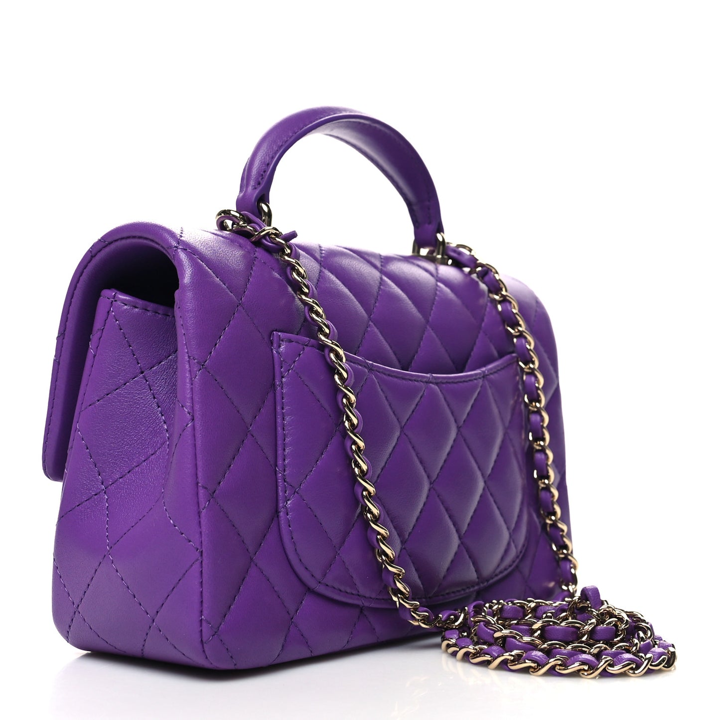 Lambskin Quilted Mini Top Handle Rectangular Flap Dark Purple
