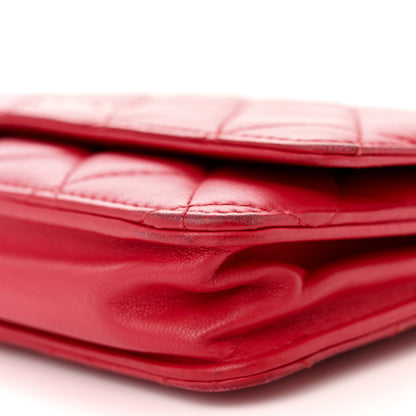 Chanel Lambskin Quilted Wallet On Chain WOC Red 10 of 18