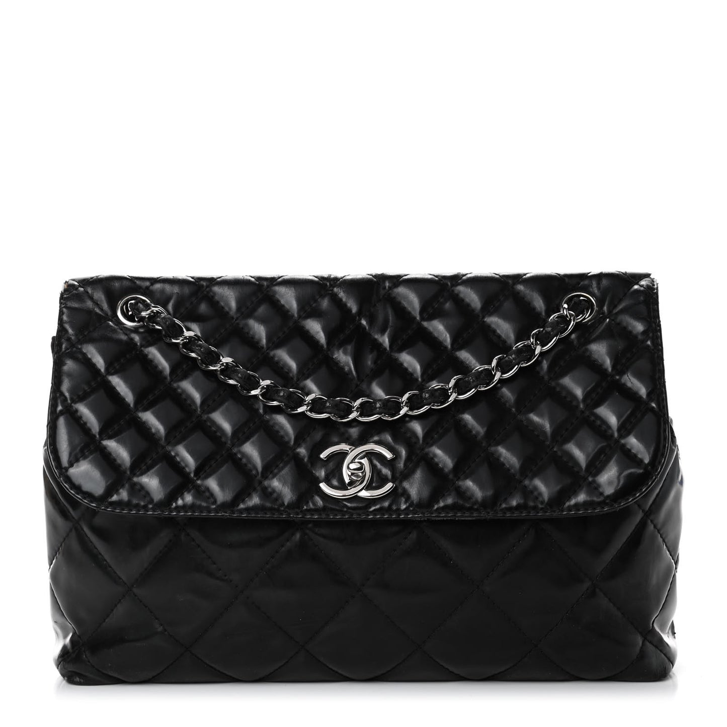 Vinyl Quilted In the Business Flap Bag Black