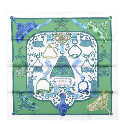 Hermes Silk Etriers Scarf 90 Vert White Turquoise 1 of 4