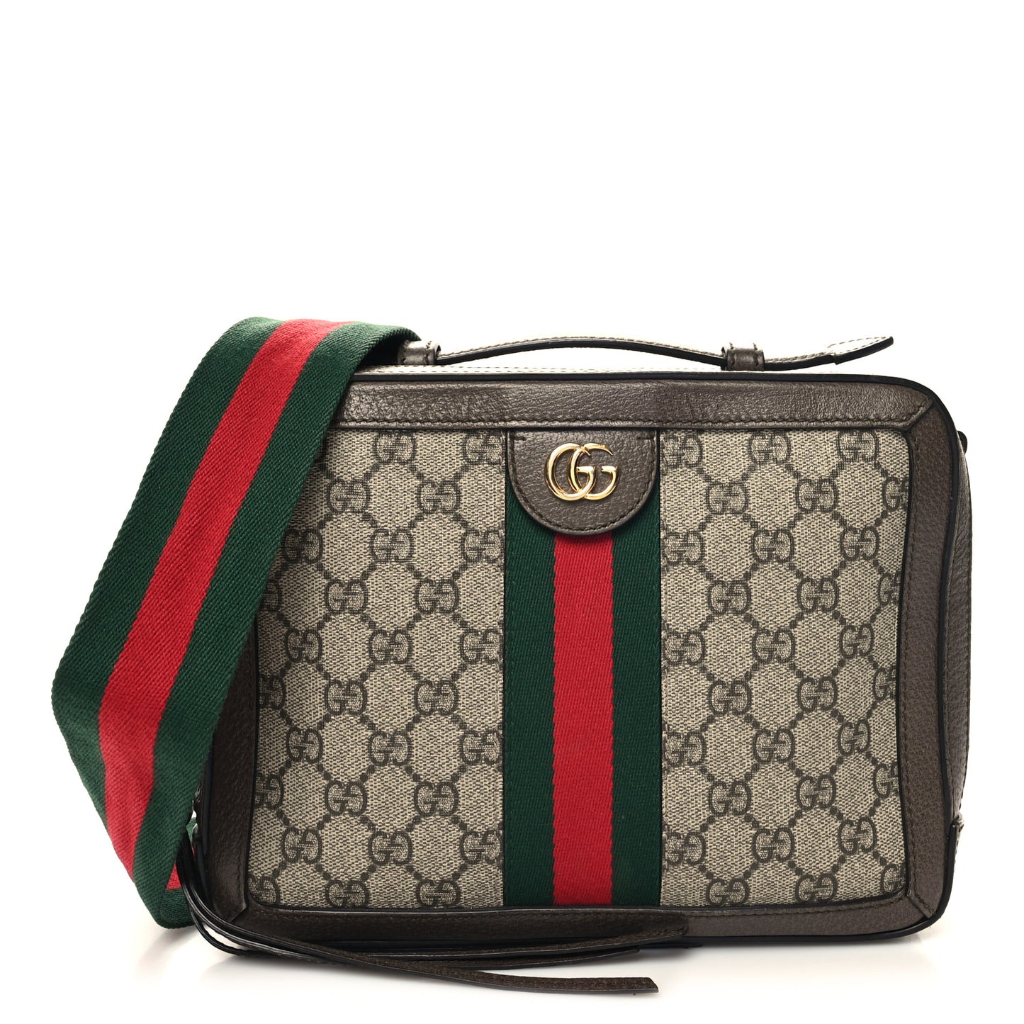 GG Supreme Monogram Web Small Ophidia Top Handle Shoulder Bag Brown