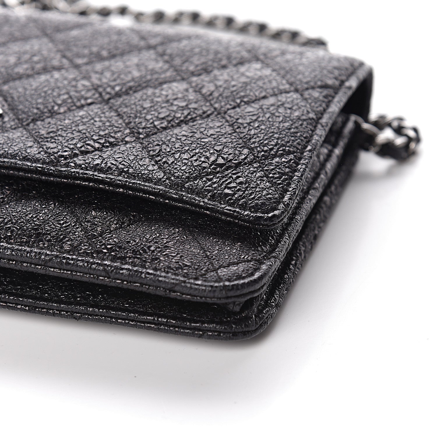 Chanel Crackled Calfskin Wallet On Chain WOC Black 9 of 10