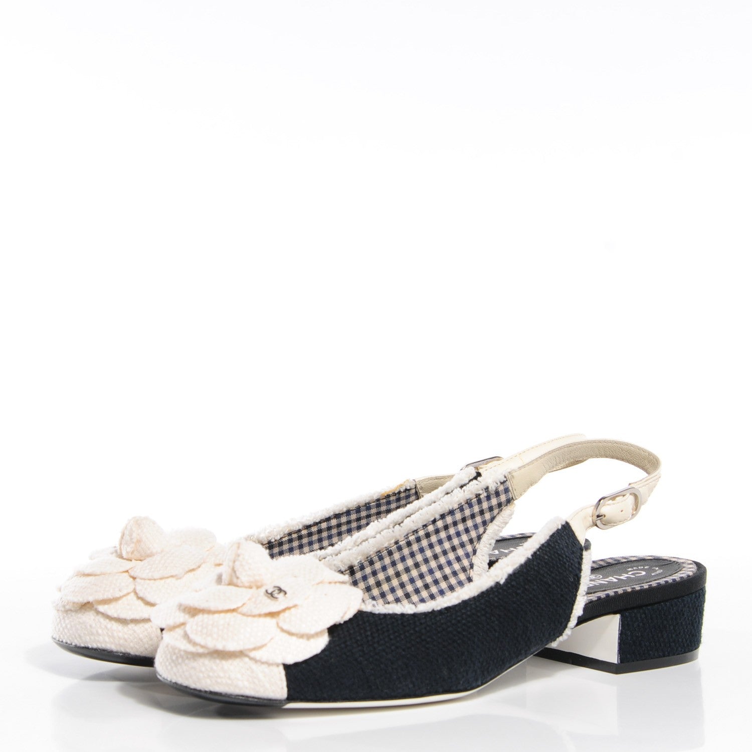 Chanel Canvas Camellia Slingback Flats Black White 36.5 3 of 7