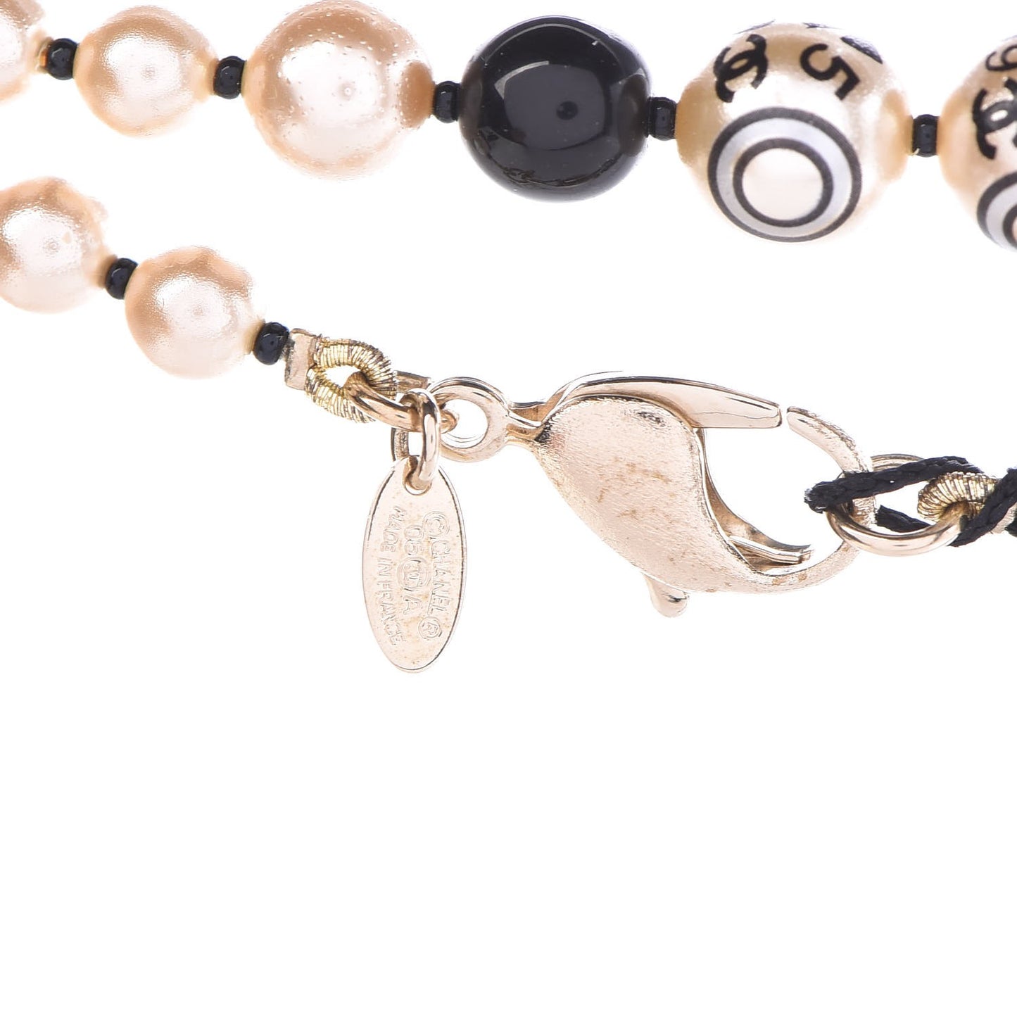 Painted Pearl CC Coco Long Necklace Black Gold