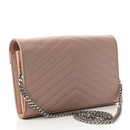 Saint Laurent Grain De Poudre Matelasse Chevron Monogram Chain Wallet Washed Light Pink 3 of 10