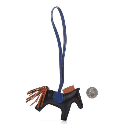 Hermes Milo Lambskin Grigri Rodeo Horse Bag Charm PM Black Bleu Saphir Gold 3 of 10
