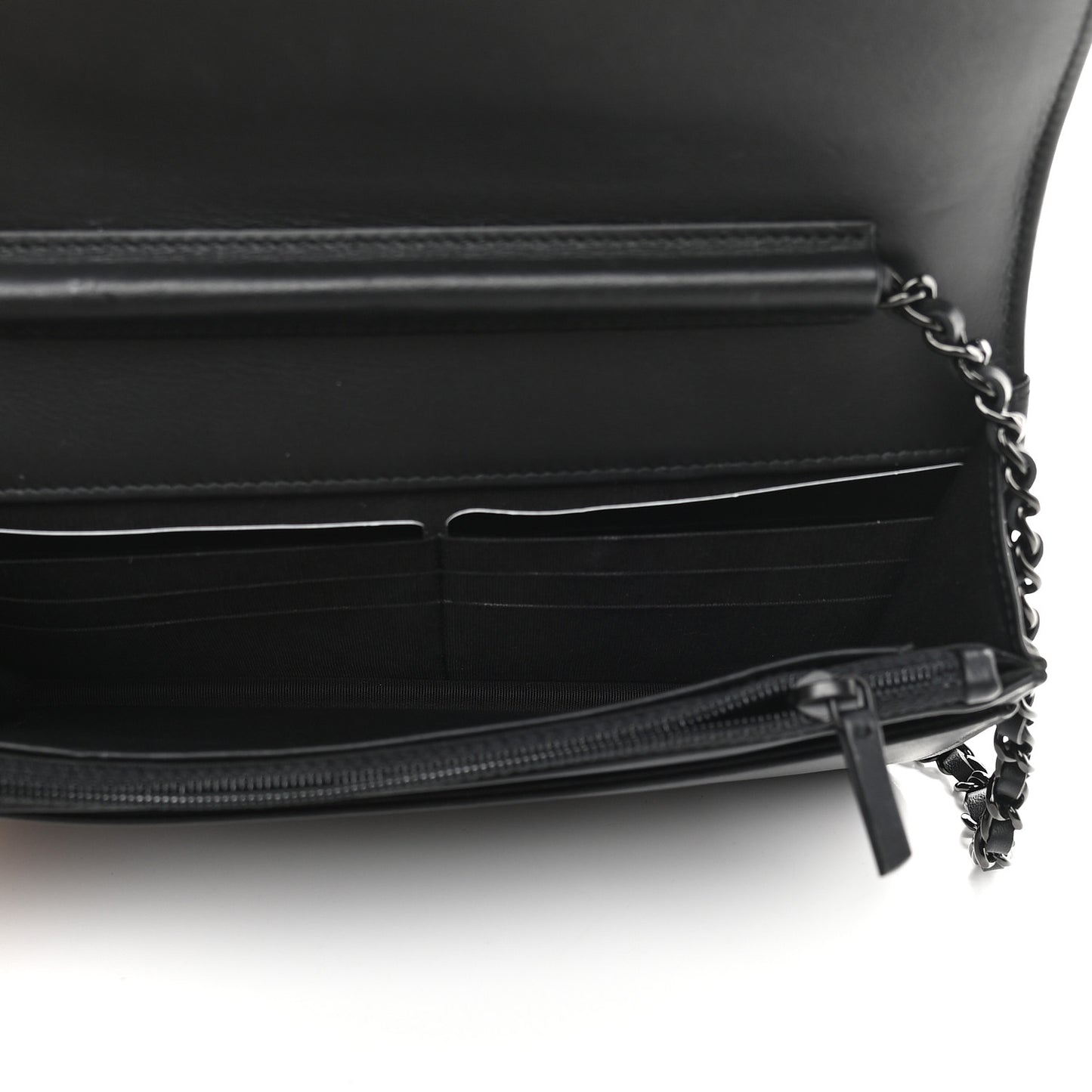 Calfskin Painted Chevron Embossed Boy Wallet On Chain WOC Black