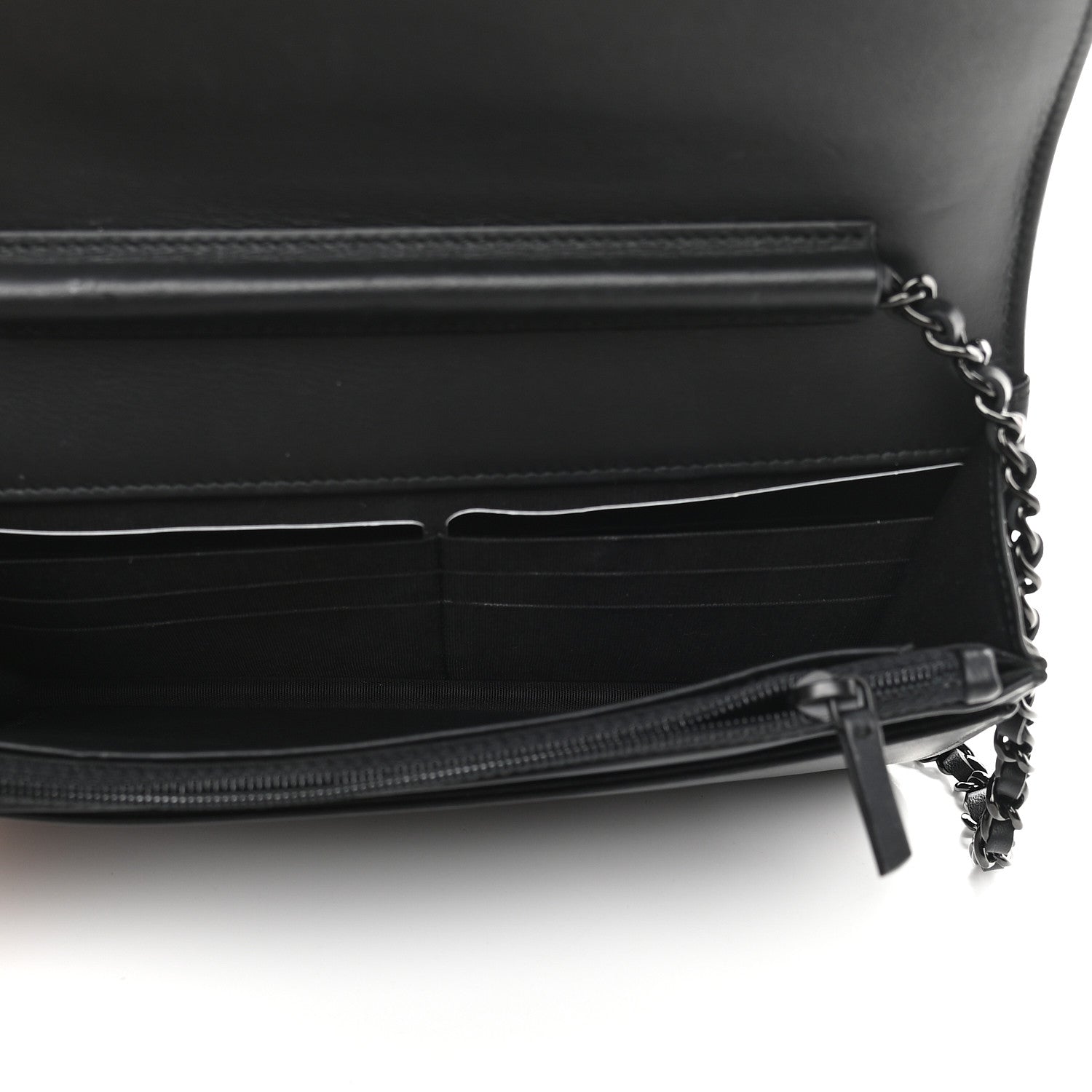 Chanel Calfskin Painted Chevron Embossed Boy Wallet On Chain WOC Black 5 of 11