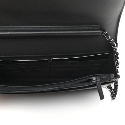 Chanel Calfskin Painted Chevron Embossed Boy Wallet On Chain WOC Black 5 of 11