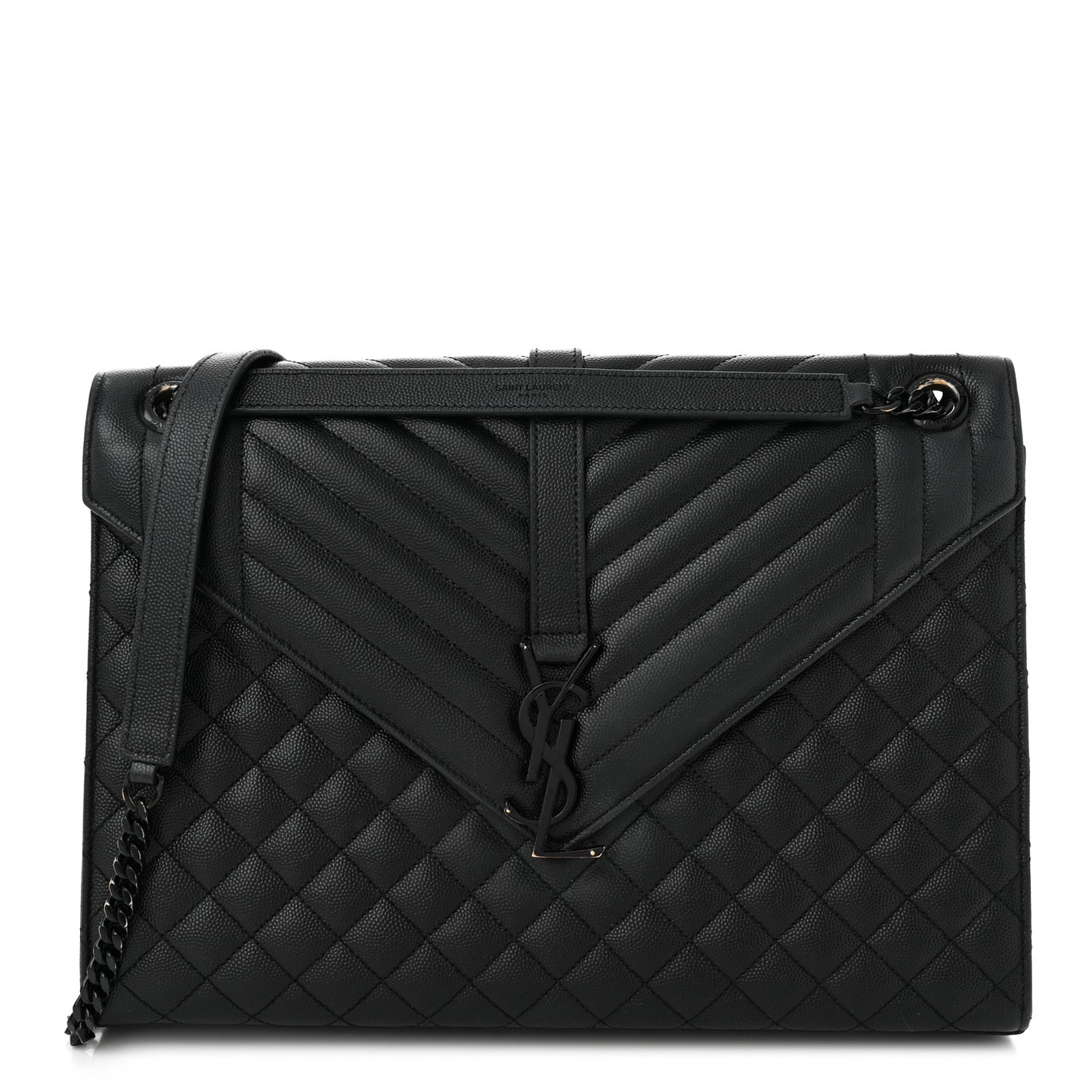 Grain De Poudre Textured Mixed Matelasse Large Triquilt Monogram Monochrome Satchel Black