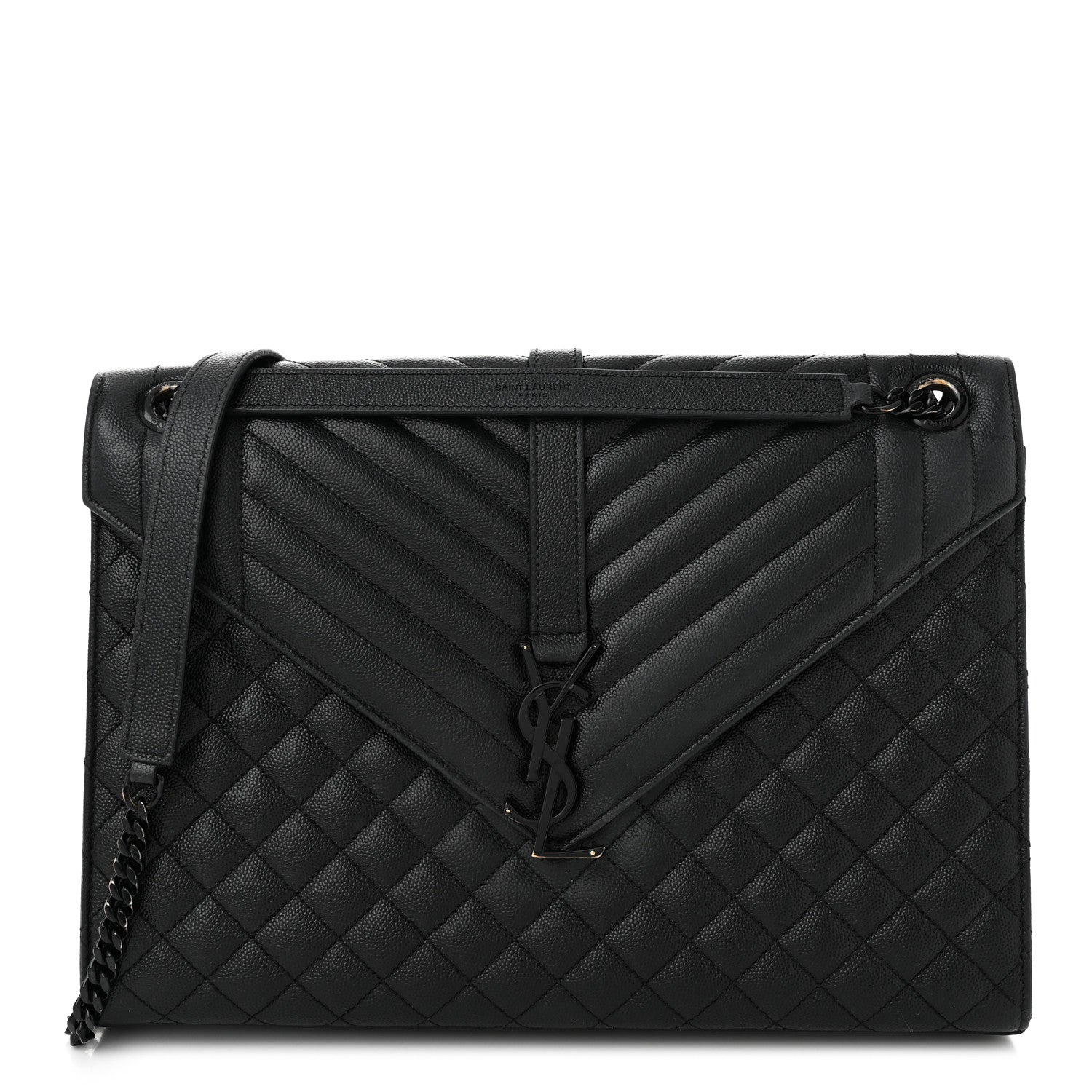Saint Laurent Grain De Poudre Textured Mixed Matelasse Large Triquilt Monogram Monochrome Satchel Black 1 of 12