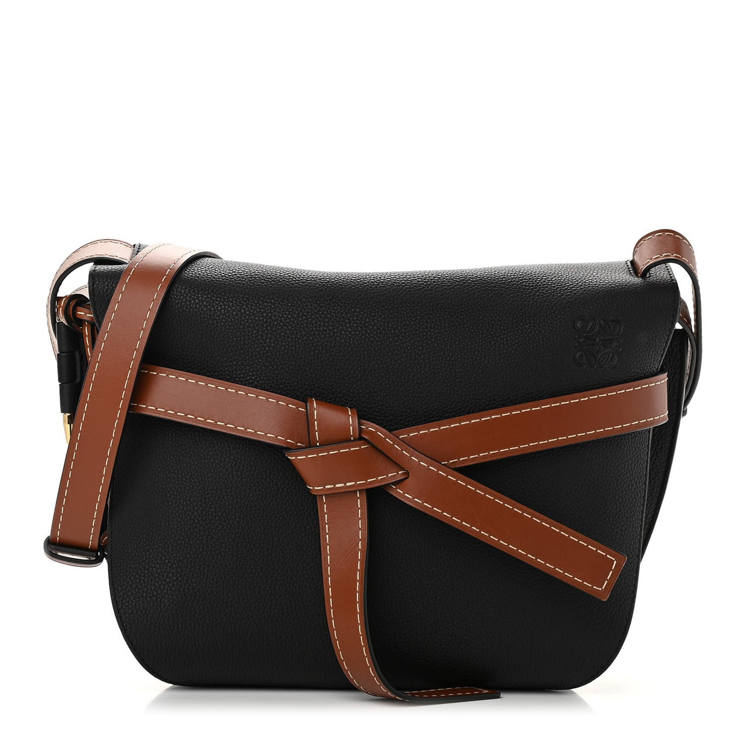 Grained Calfskin Small Gate Crossbody Bag Pecan Black