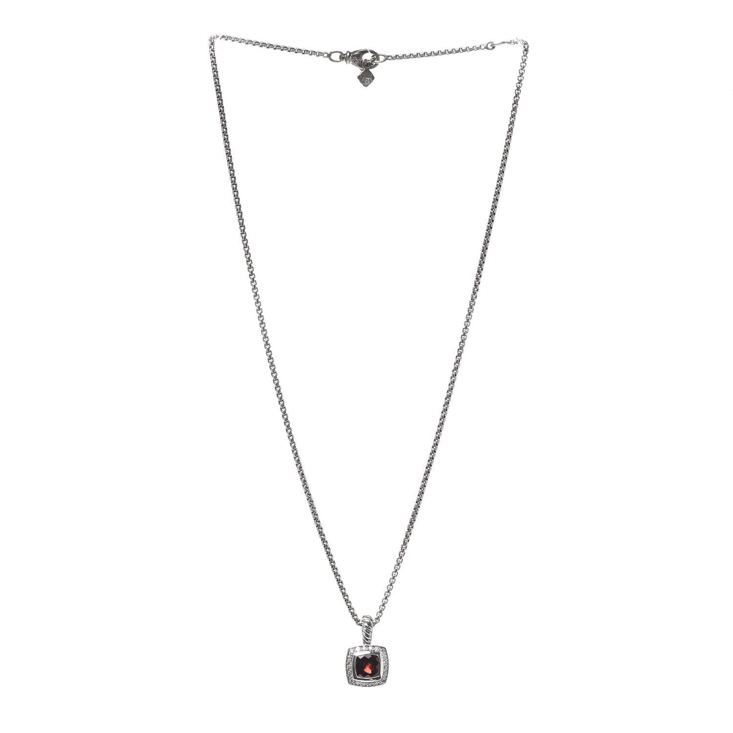 Sterling Silver Diamond Garnet 7mm Petite Albion Pendant Necklace