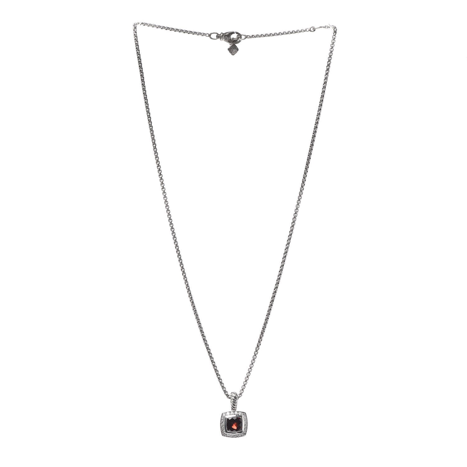 David Yurman Sterling Silver Diamond Garnet 7mm Petite Albion Pendant Necklace 3 of 5