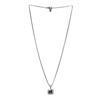 David Yurman Sterling Silver Diamond Garnet 7mm Petite Albion Pendant Necklace 3 of 5