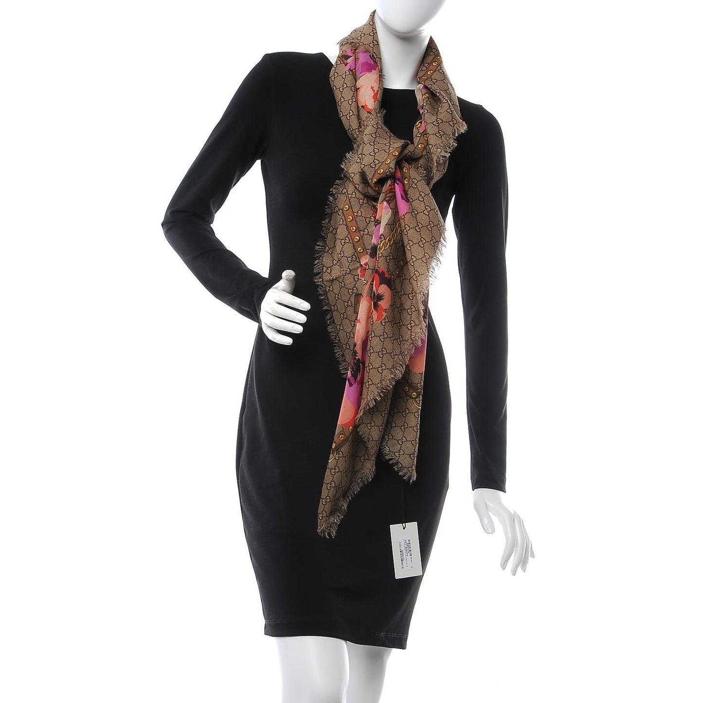 Wool Jacquard GG Monogram Big Panshie Fringe Shawl Roseate Beige