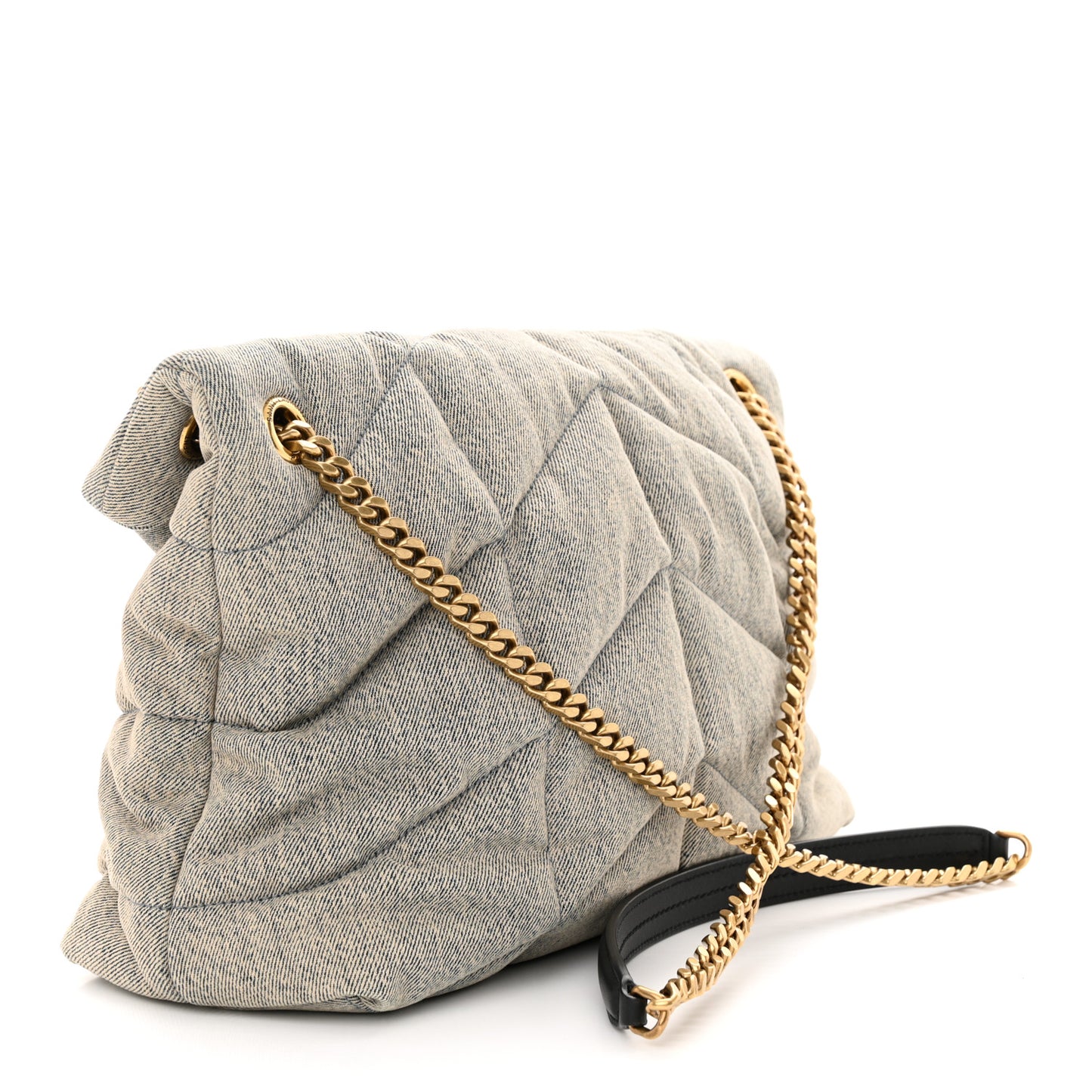 Denim Quilted Medium Loulou Puffer Monogram Chain Satchel Azur