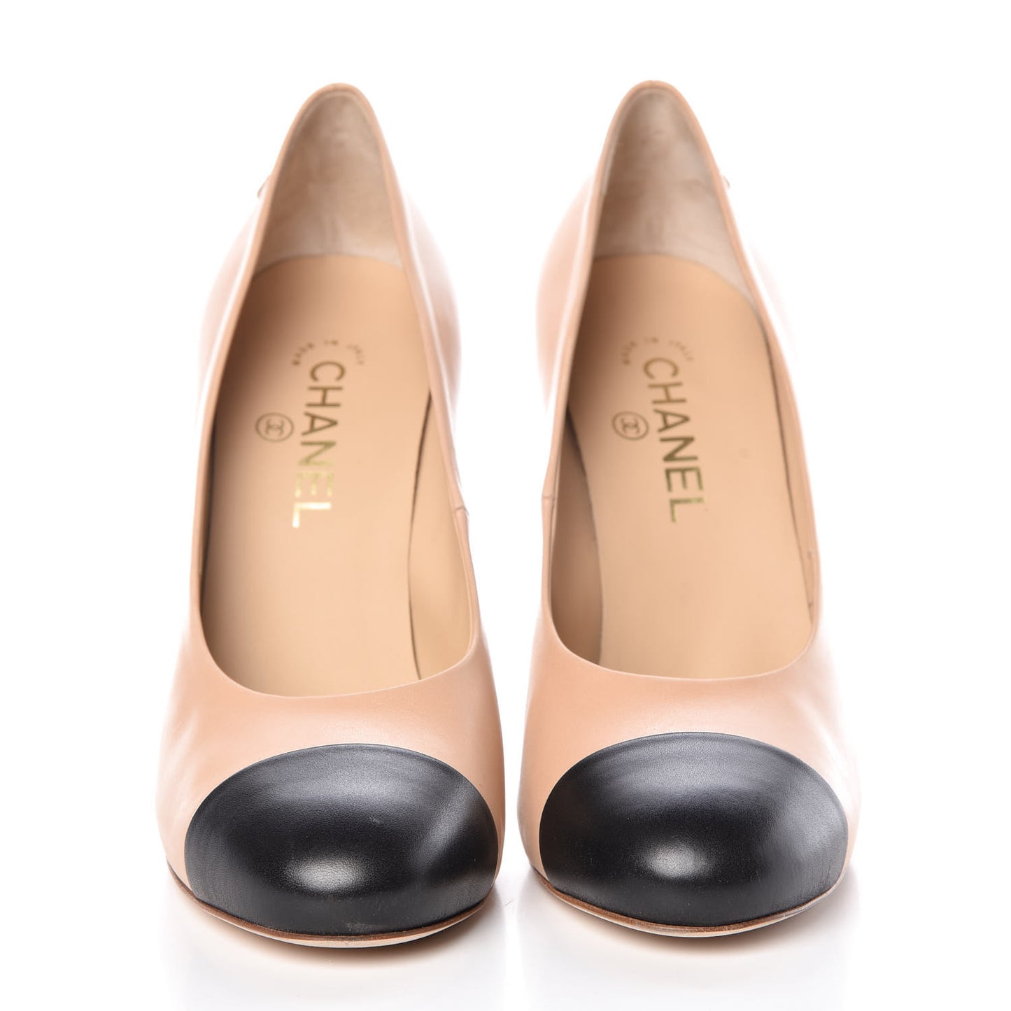 Lambskin Cap Toe Pumps 40 Beige Black