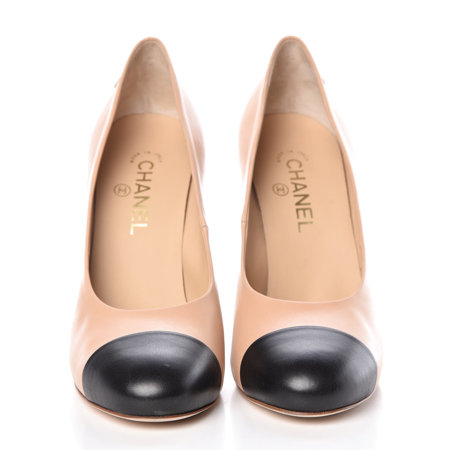 Chanel Lambskin Cap Toe Pumps 40 Beige Black 2 of 15