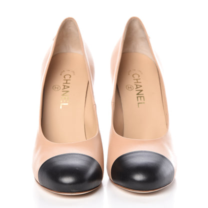 Chanel Lambskin Cap Toe Pumps 40 Beige Black 2 of 15