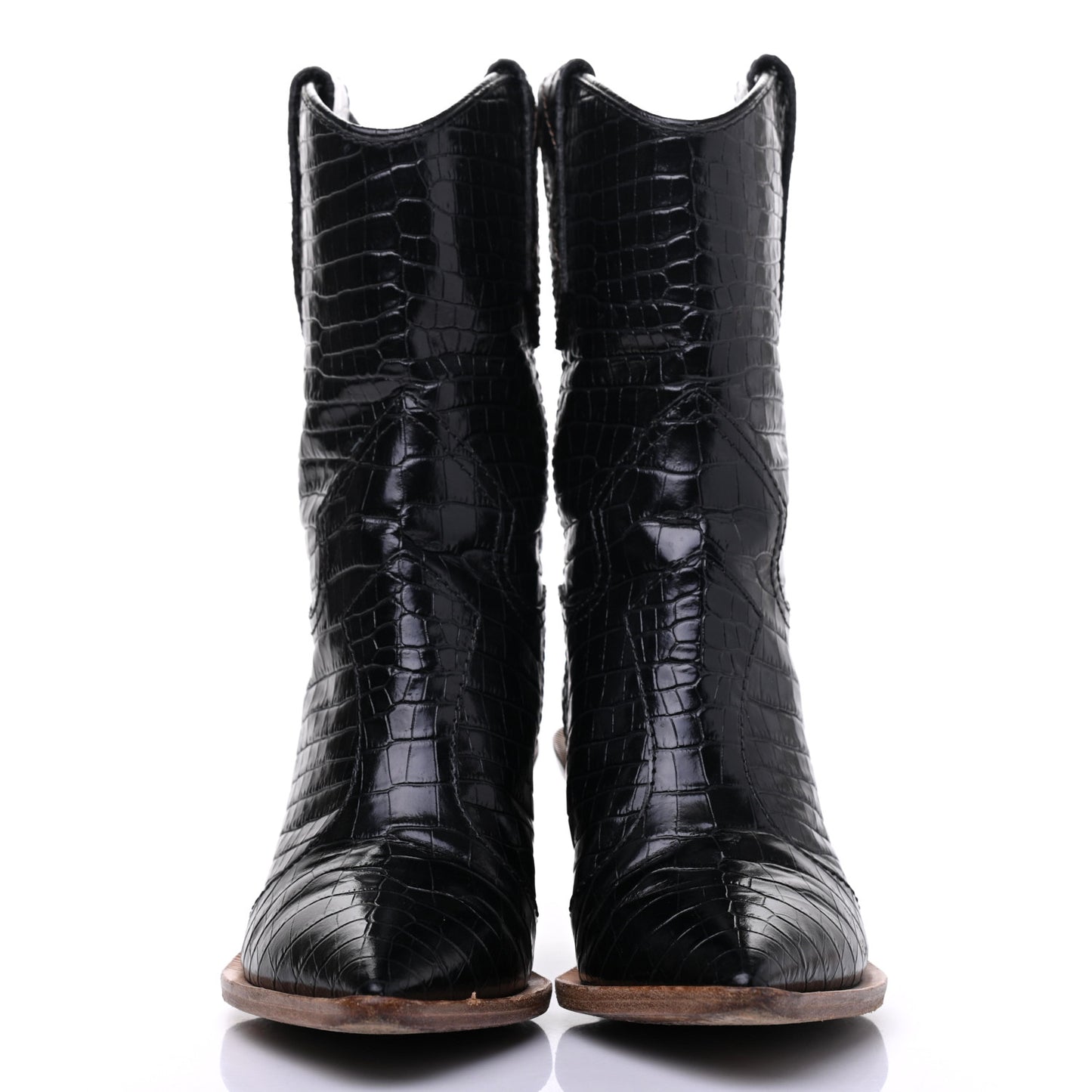 Calfskin Crocodile Embossed Cutwalk Ankle Boots 37 Black