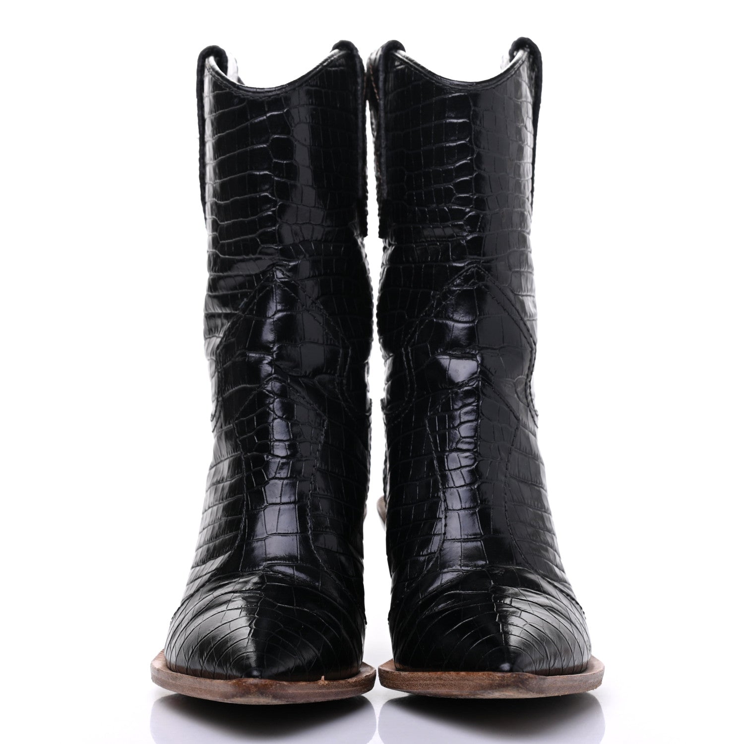 Fendi Calfskin Crocodile Embossed Cutwalk Ankle Boots 37 Black 2 of 15
