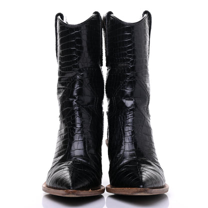 Fendi Calfskin Crocodile Embossed Cutwalk Ankle Boots 37 Black 2 of 15