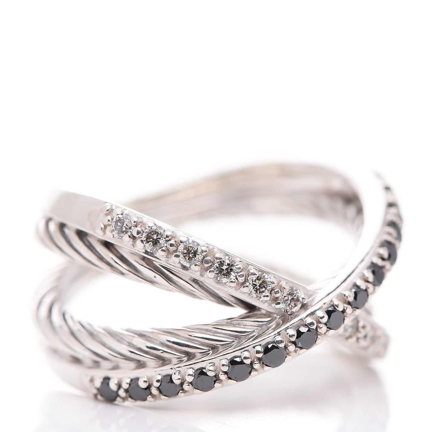 Sterling Silver Black White Diamond X Crossover Cable Ring 57 8