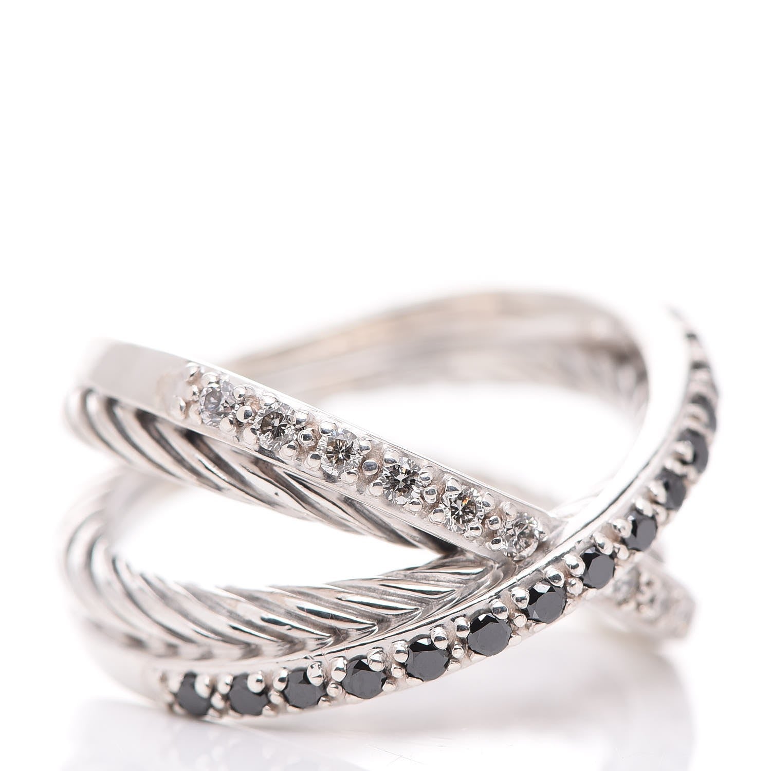 David Yurman Sterling Silver Black White Diamond X Crossover Cable Ring 57 8 5 of 8