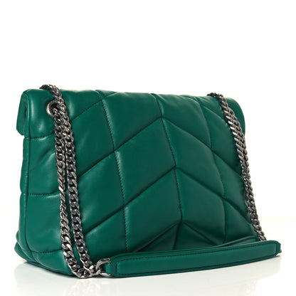 Saint Laurent Lambskin Quilted Small Loulou Puffer Monogram Chain Satchel Green Field 3 of 7