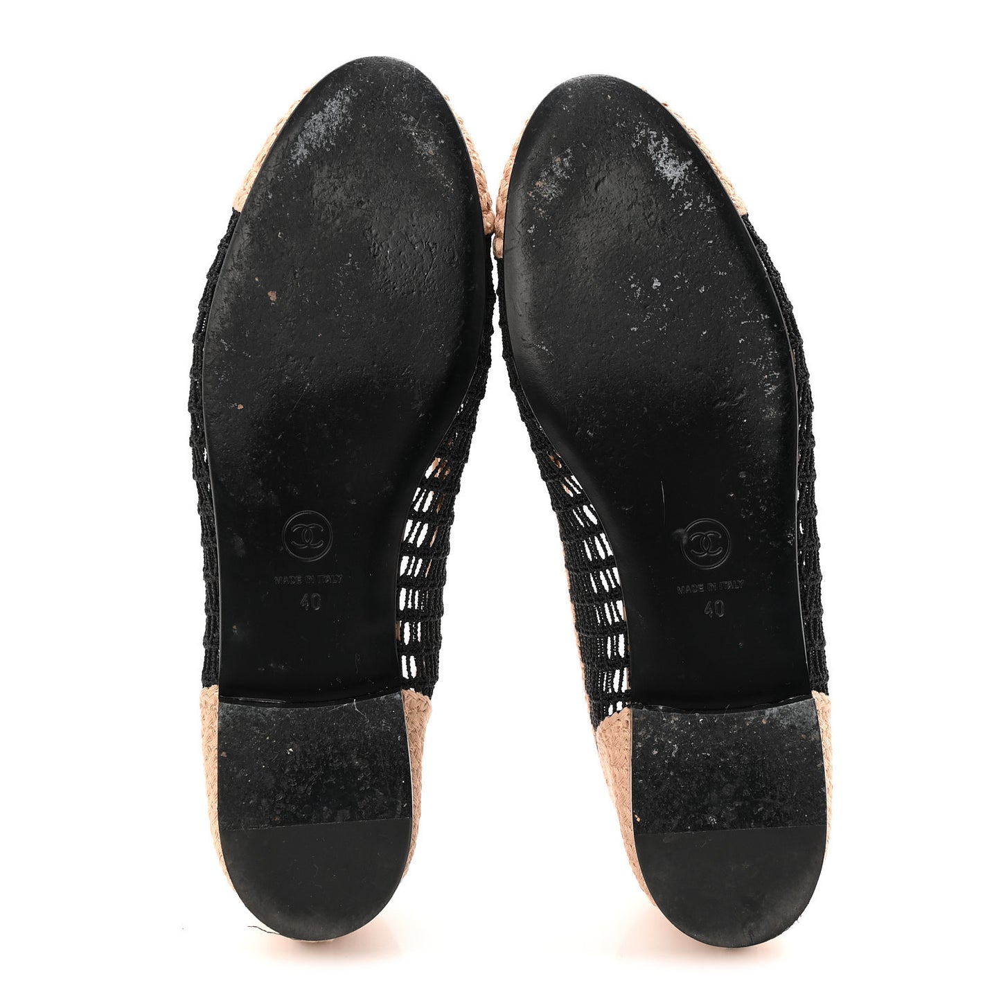 Raffia Cap Toe Ballerina Flats 40 Black Beige